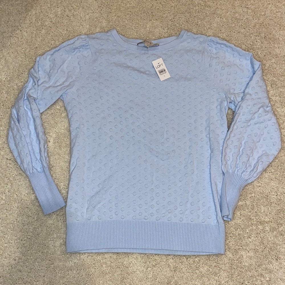 Loft size small baby blue sweater with polka dots